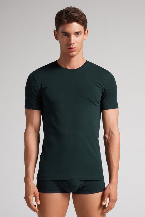 Intimissimi Stretch Superior Cotton T-Shirt Herren Dunkelgrün | MZT-825061