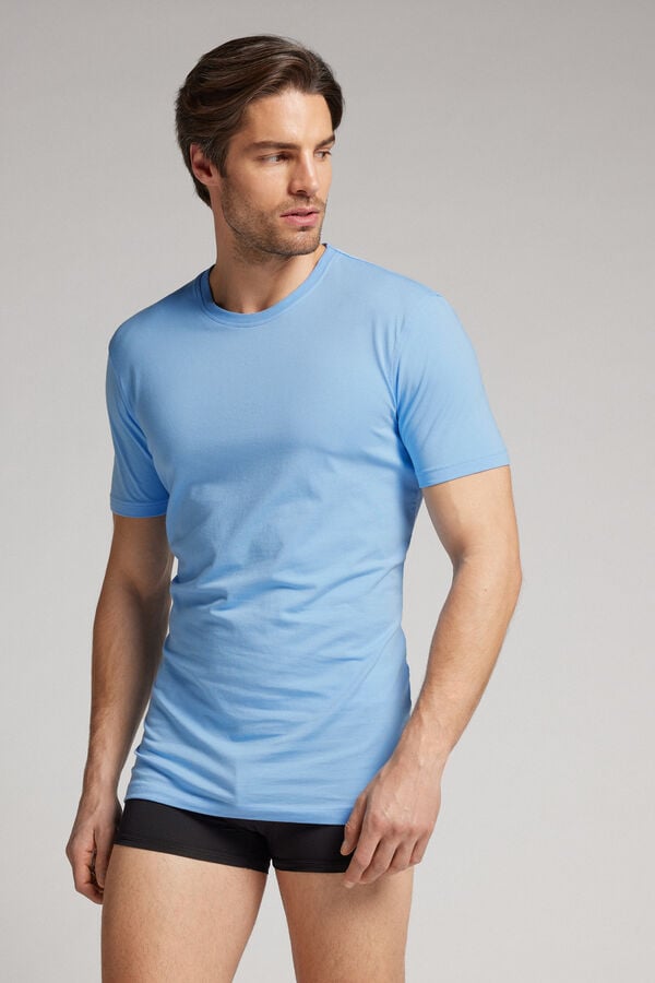 Intimissimi Stretch Superior Cotton T-Shirt Herren Hellblau | VEQ-479362