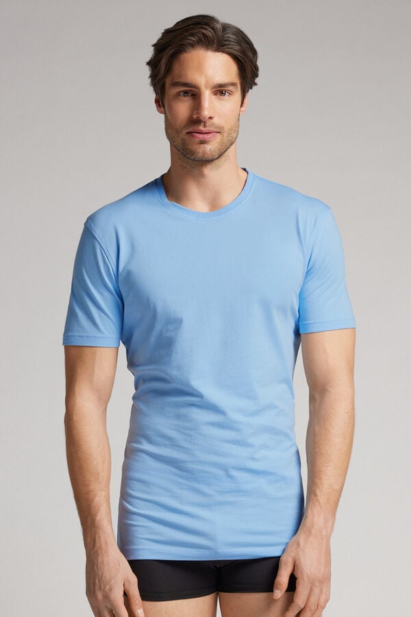 Intimissimi Stretch Superior Cotton T-Shirt Herren Hellblau | VEQ-479362