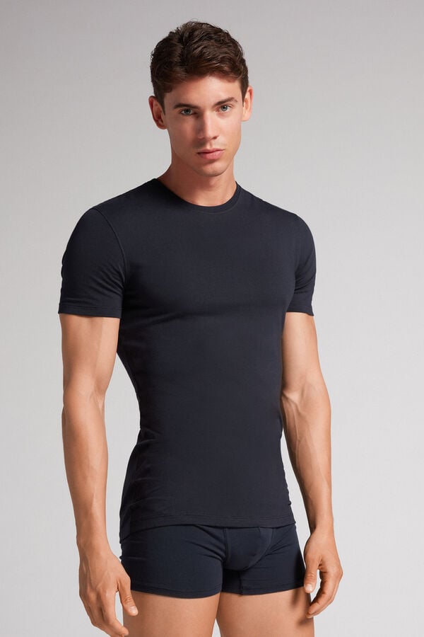 Intimissimi Stretch Superior Cotton T-Shirt Herren Schwarz | TFK-406532