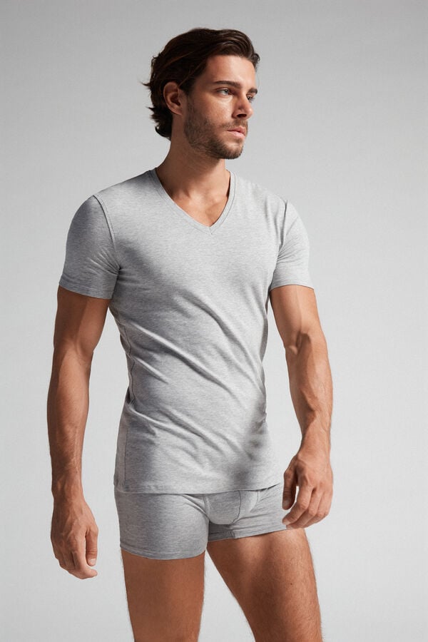 Intimissimi Stretch Superior Cotton V-Neck T-Shirt Herren Hellgrau | QXN-430721