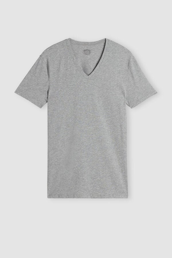 Intimissimi Stretch Superior Cotton V-Neck T-Shirt Herren Hellgrau | QXN-430721