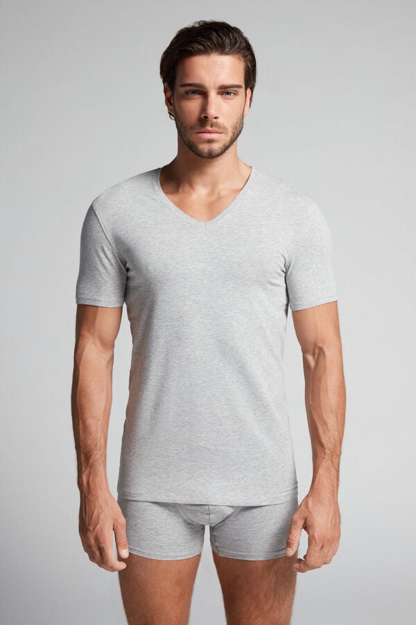 Intimissimi Stretch Superior Cotton V-Neck T-Shirt Herren Hellgrau | QXN-430721