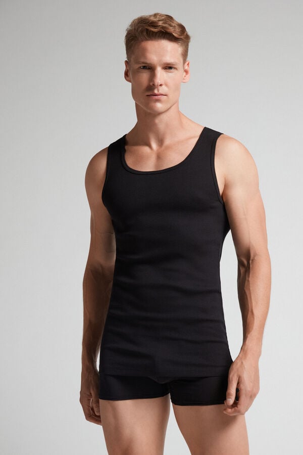 Intimissimi Superior Cotton Ribbed Tanktop Herren Schwarz | XHV-390586