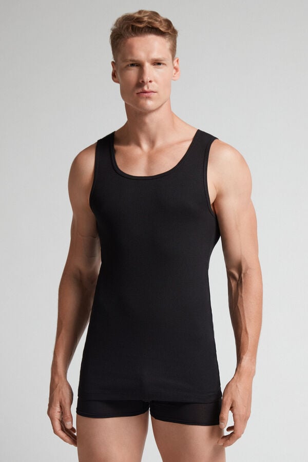 Intimissimi Superior Cotton Ribbed Tanktop Herren Schwarz | XHV-390586