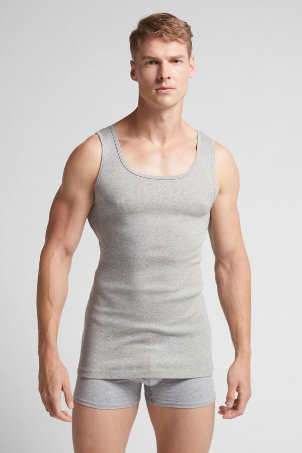 Intimissimi Superior Cotton Ribbed Tanktop Herren Hellgrau | QSM-507841