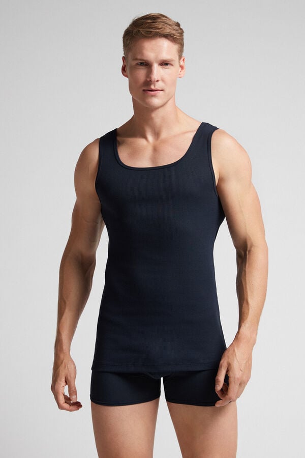 Intimissimi Superior Cotton Ribbed Tanktop Herren Schwarz | ANY-531849