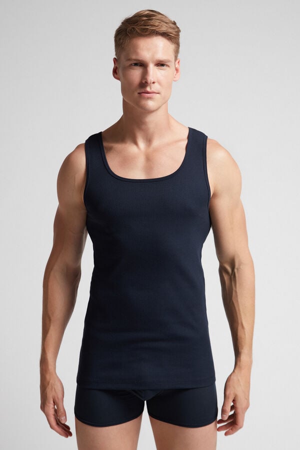 Intimissimi Superior Cotton Ribbed Tanktop Herren Schwarz | ANY-531849