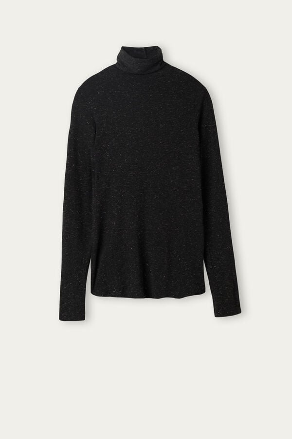 Intimissimi Turtleneck In Modal Light With Cashmere Lamé Langarm Shirts Damen Schwarz | HWJ-093452