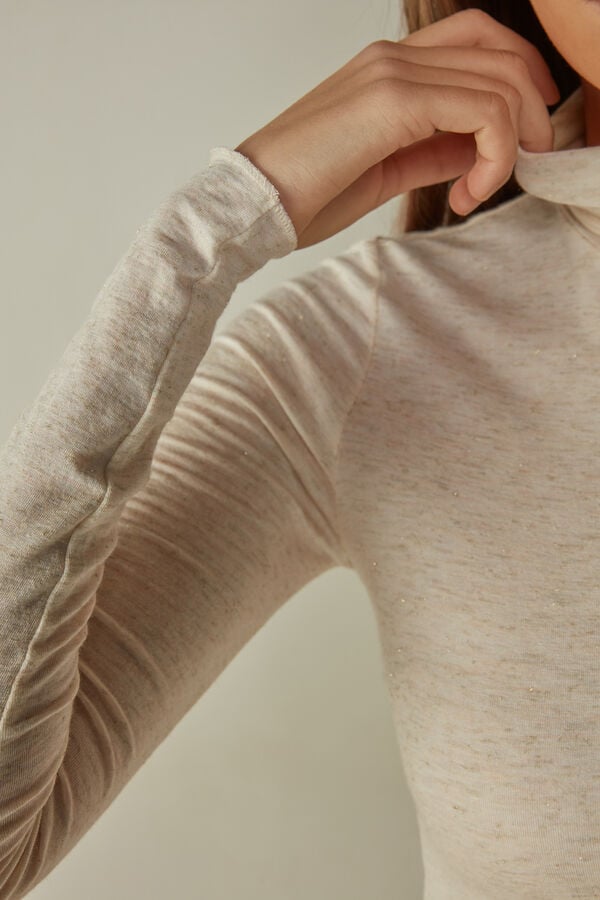 Intimissimi Turtleneck In Modal Light With Cashmere Lamé Langarm Shirts Damen Weiß Weiß | EUM-239518