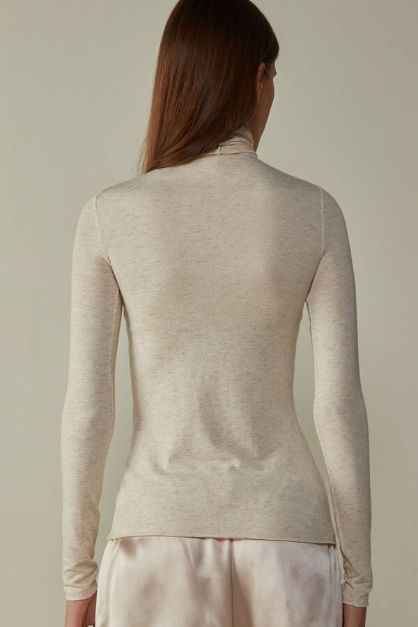 Intimissimi Turtleneck In Modal Light With Cashmere Lamé Langarm Shirts Damen Weiß Weiß | EUM-239518