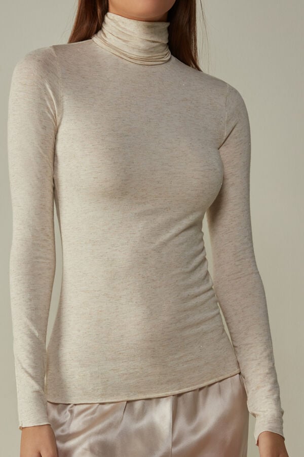 Intimissimi Turtleneck In Modal Light With Cashmere Lamé Langarm Shirts Damen Weiß Weiß | EUM-239518