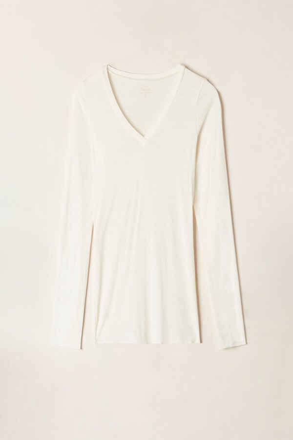 Intimissimi V-Neck Top In Modal Ultralight With Cashmere Langarm Shirts Damen Hellgelb | VLS-195632