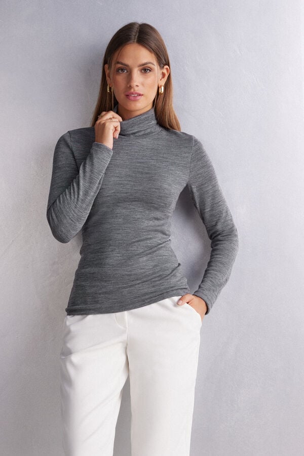 Intimissimi Wool Cotton High Collar Langarm Shirts Damen Grau | YDI-192705