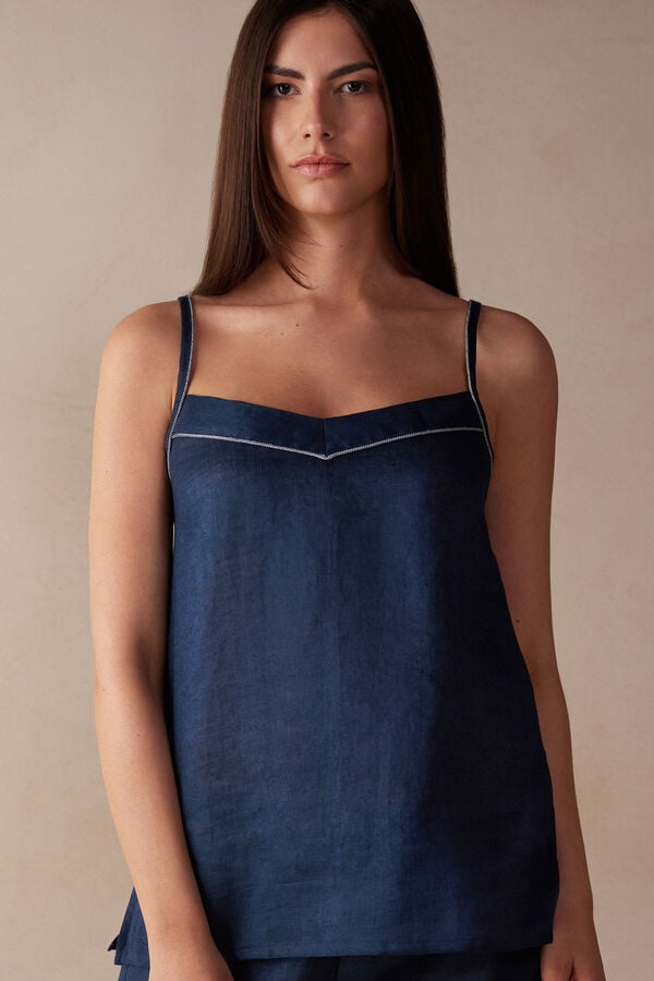 Intimissimi Yacht Night Linen Tanktop Damen Blau | GLK-325684